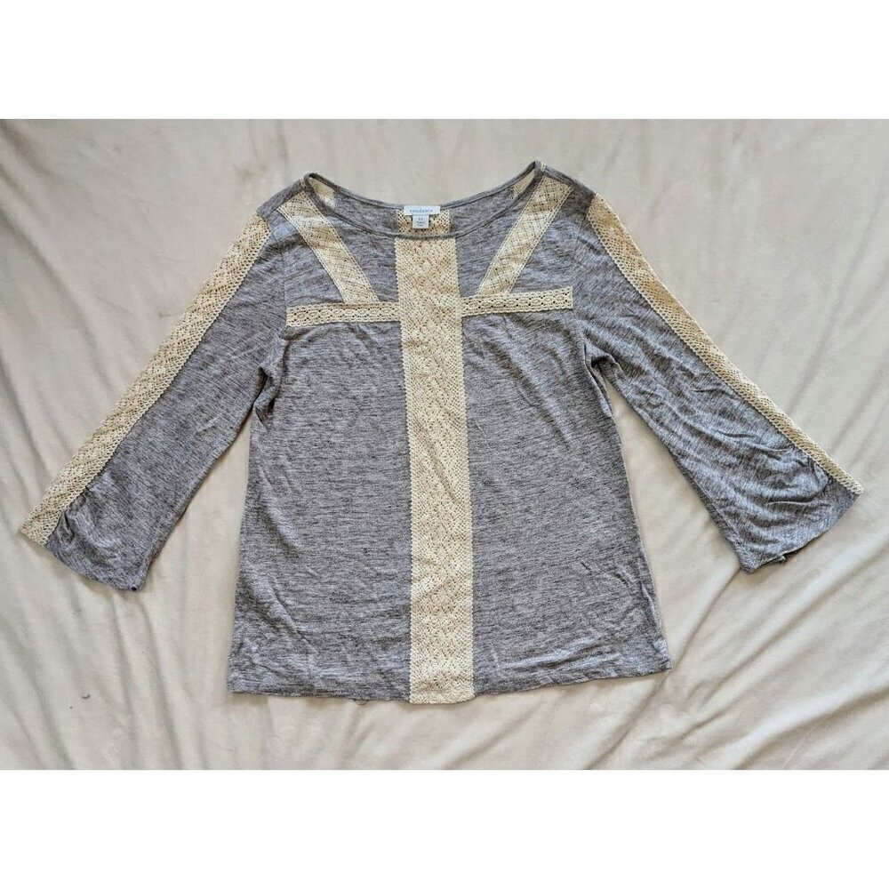 Sundance Womens XS Linen Top Crochet Lace Boho Bell Justine Sleeve Flowy
